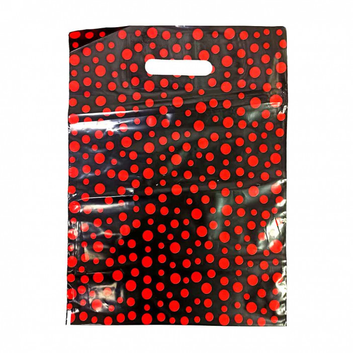 Пакет с вырубной ручкой Горох двусторонний красно-черный 31*40см 60мкм 50шт