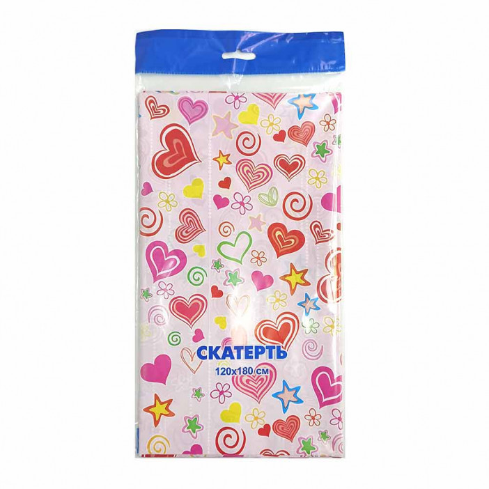 Скатерть одноразовая 120*180см Сердечки