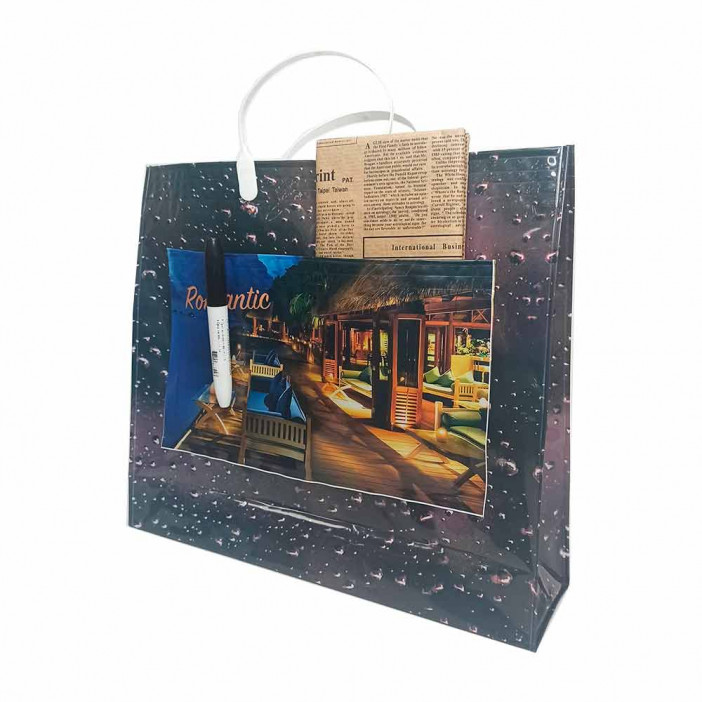 Сумка с пластмассовыми ручками многослойная с карманами Романтика 40*33см