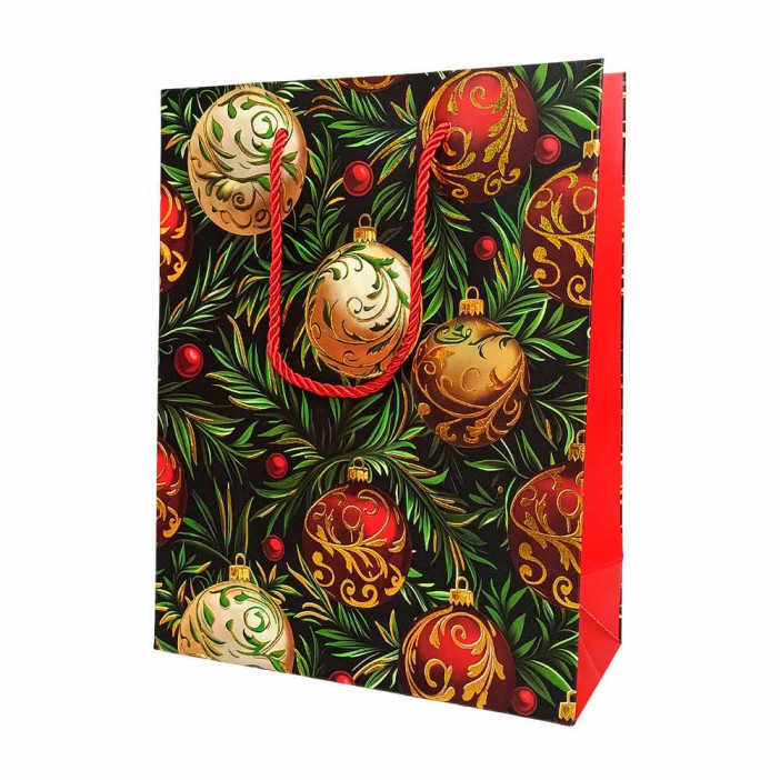 Пакет ЛЮКС НГ Елки, шары с золотым тиснением размер 18*23*10см