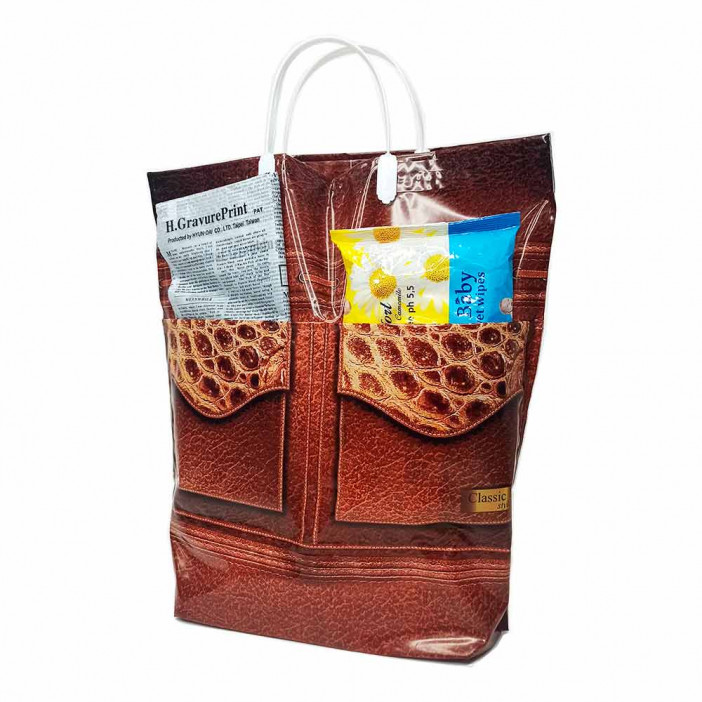 Сумка с пластмассовыми ручками многослойная с карманами Кошелек  37*37см