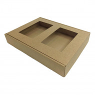 Коробка прямоугольная Крафт самосборная с двумя окнами размер 31*24*5см