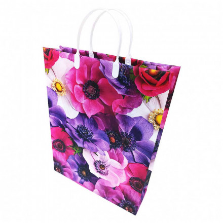 Пакет сумка размер 32*40см Букет розовых и фиолетовых цветов