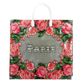Пакет с пластмассовыми ручками 36*40см Paris в цветочной рамке 10шт