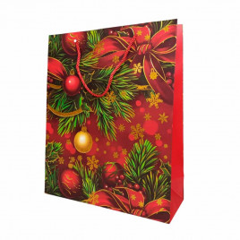 Пакет ЛЮКС НГ Елки, шары с золотым тиснением размер 26*32*12см