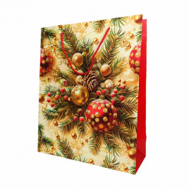 Пакет ЛЮКС НГ Елки, шары с золотым тиснением размер 26*32*12см