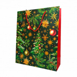 Пакет ЛЮКС НГ Елки, шары с золотым тиснением размер 26*32*12см