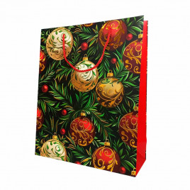 Пакет ЛЮКС НГ Елки, шары с золотым тиснением размер 26*32*12см