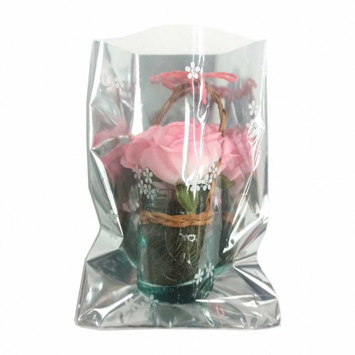 Пакет подарочный с фольгой Цветы металл размер 10*15см