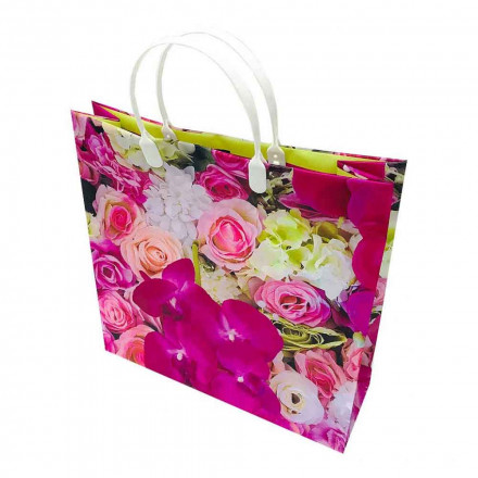 Пакет сумка размер 30*30см Букет белых и розовых цветов