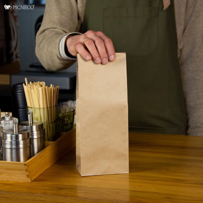 Пакет бумажный крафт под бутылку 70г/м2 размер 33*12*8см уп 10шт