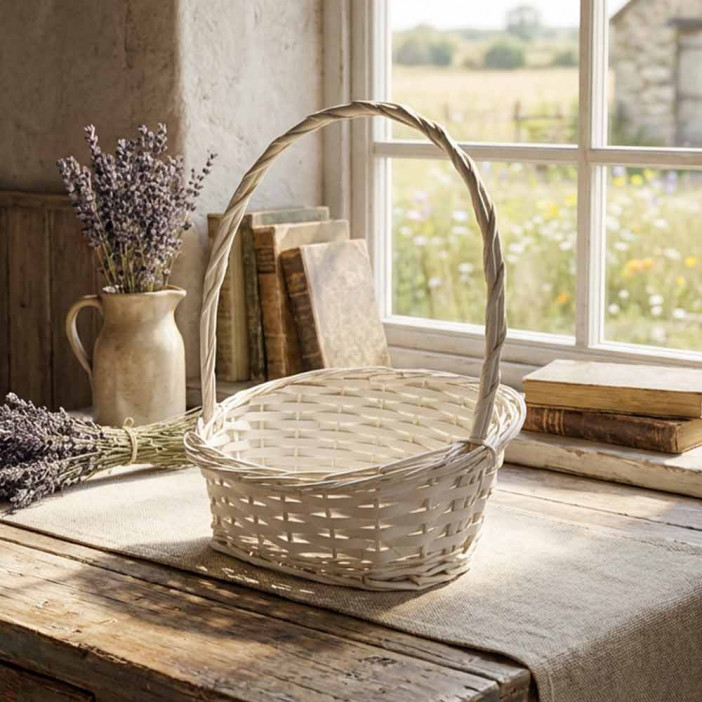 Корзина овальная белая ива скошенный край в 3-х размерах