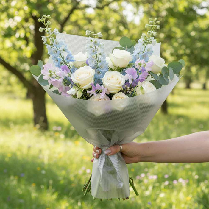 Пленка в рулоне матовая Нежные полосы серебро размер 58см*10м 50мкм