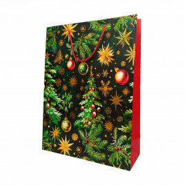 Пакет ЛЮКС НГ Елки, шары с золотым тиснением размер 31*42*12см