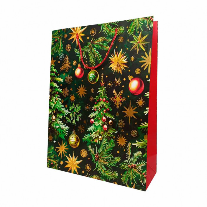 Пакет ЛЮКС НГ Елки, шары с золотым тиснением размер 31*42*12см