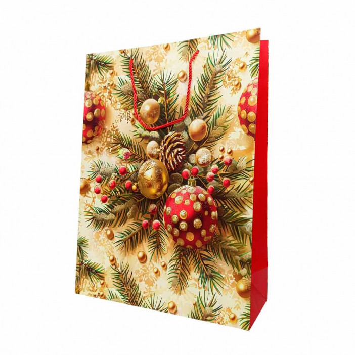 Пакет ЛЮКС НГ Елки, шары с золотым тиснением размер 31*42*12см