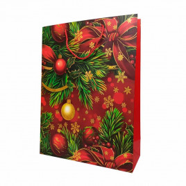 Пакет ЛЮКС НГ Елки, шары с золотым тиснением размер 31*42*12см