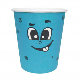 Стакан бумажный Рожица с языком с надписью синий 250мл 50шт