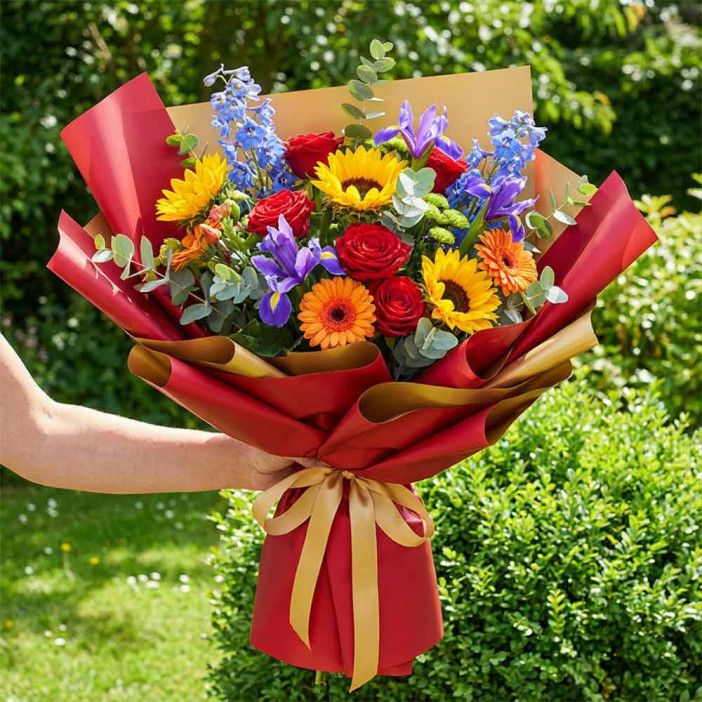 Пленка в рулоне матовая двухцветная золото красный размер 58см*10м 65мкм