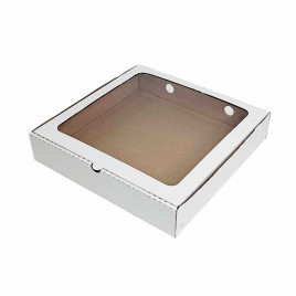 Коробка для пирога с окном белая/крафт d-25-30 размер 300*300*60мм