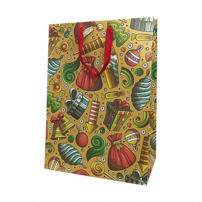 Пакет крафт новогодний размер 31*44*19см