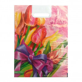 Пакет с вырубной ручкой Тюльпаны бант 31*40см 60мкм 50шт