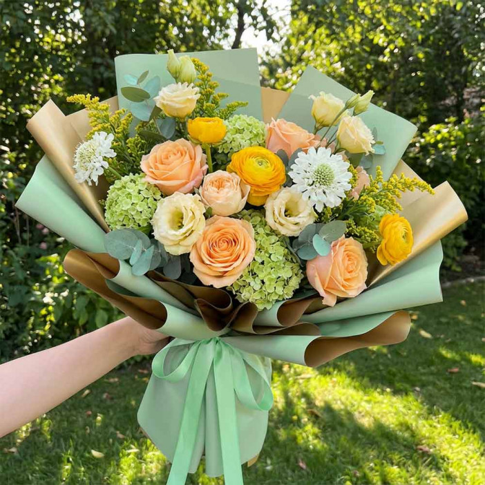 Пленка в рулоне матовая двухцветная золото мятный размер 58см*10м 65мкм