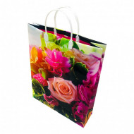 Пакет сумка размер 32*40см Персиковая роза и розовые цветы