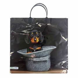 Пакет с пластмассовыми ручками 36*40см Такса в шляпе 10шт