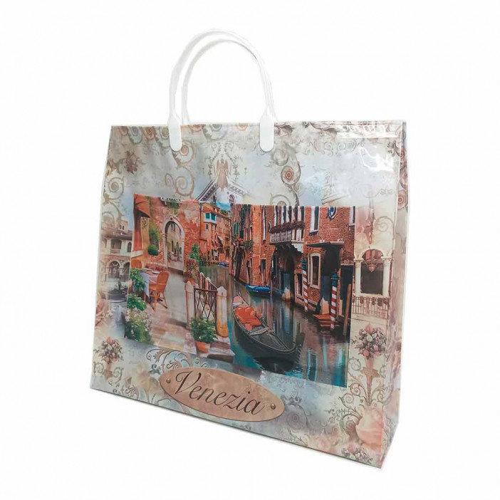 Сумка с пластмассовыми ручками многослойная с карманами Венеция 40*33см