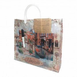 Сумка с пластмассовыми ручками многослойная с карманами Венеция 40*33см