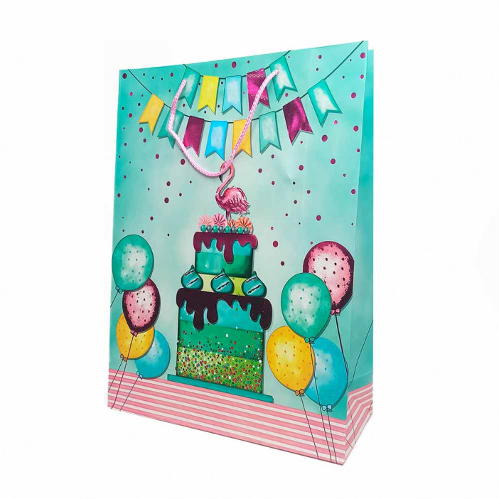 Пакет ЛЮКС День рождения с блеском размер 26*32*10см