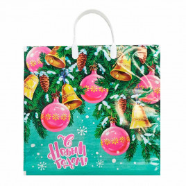 Пакет с пластмассовыми ручками Розовые елочные шары размер 34*37см