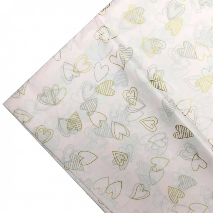 Бумага тишью в листах Сердца на розовом размер 50см*66см