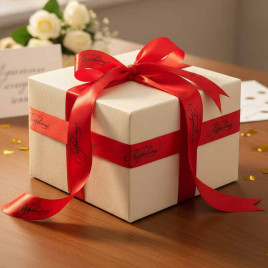 Лента атласная  Поздравляем красная размер 2,5см*23м