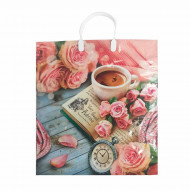 Пакет с пластмассовыми ручками Кофе и розы