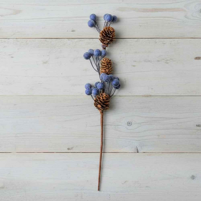 Ветка с синими ягодами и шишками Н-33см