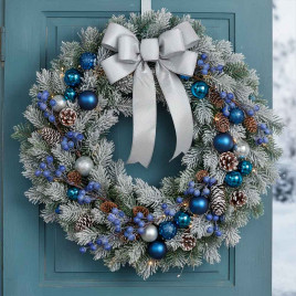 Ветка с синими ягодами и шишками Н-33см