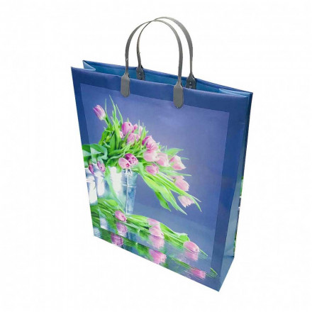 Пакет сумка размер 32*40см Розовые тюльпаны