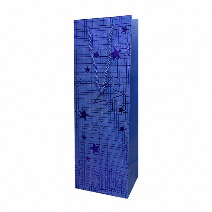 Пакет под бутылку ЛЮКС Звезды металл размер 12*36*9см