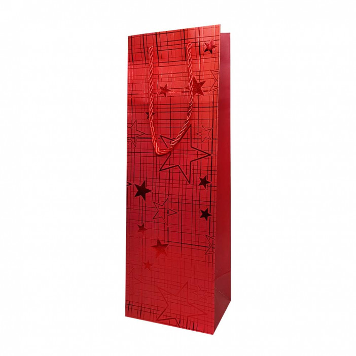 Пакет под бутылку ЛЮКС Звезды металл размер 12*36*9см