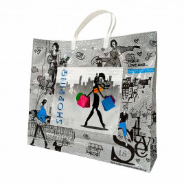 Сумка с пластмассовыми ручками многослойная с карманами Шопинг 40*33см