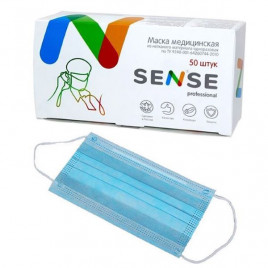 Маска защитная Sense трехслойная голубая (упаковка 50шт) по 3 руб за штуку 