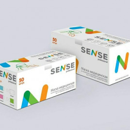 Маска медицинская Sense Prof трехслойная голубая (упаковка 50шт) по 2 руб за штуку 