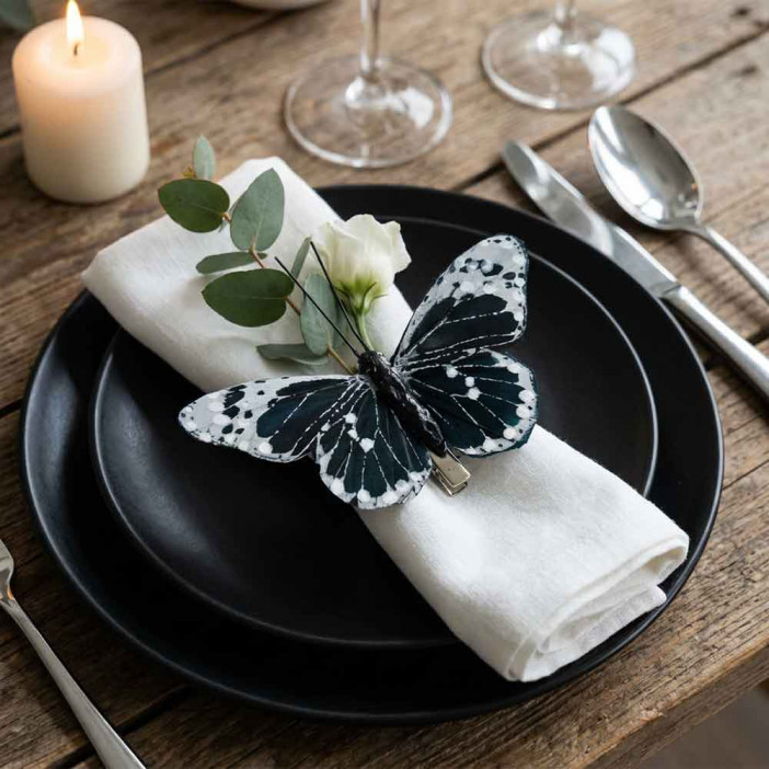 Бабочка на прищепке черно-белая размер 8см