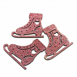 Набор деревянных конфетти Коньки розовые с глиттером Н-3,5см уп 10шт