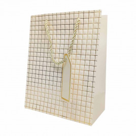 Пакет ЛЮКС Золотые квадратики с тиснением размер 18*23*10см