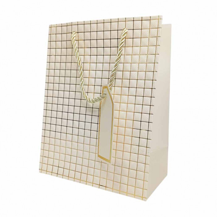 Пакет ЛЮКС Золотые квадратики с тиснением размер 18*23*10см