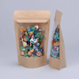 Дой-пак бумажный крафт с окном с замком zip-lock 120*185+(30+30) уп 10шт