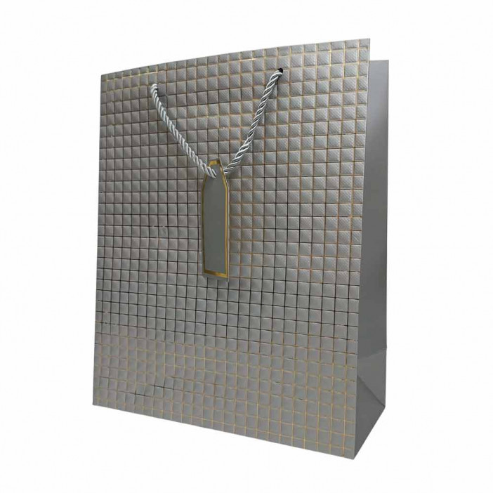 Пакет ЛЮКС Золотые квадратики с тиснением размер 26*32*12см